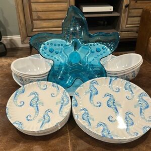 Blue Starfish and Seahorse Melamine Dinnerware Set